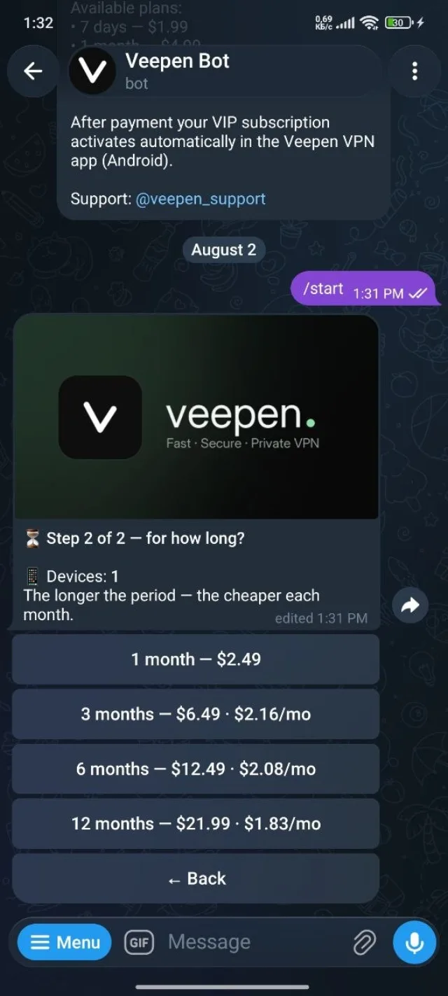 Step 2: choose subscription duration from 1 to 12 months